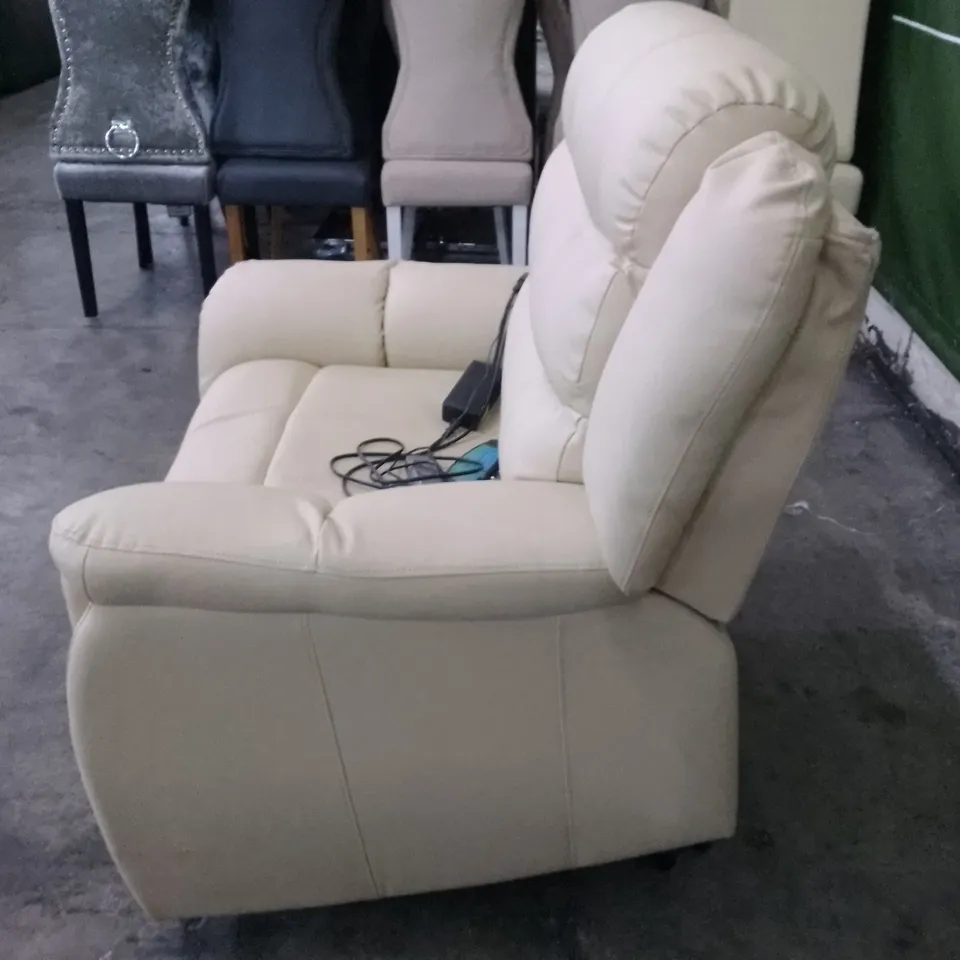 QUALITY DESIGNER STAMFORD ELECTRIC RISE&RECLINE ARMCHAIR - IVORY LEATHER