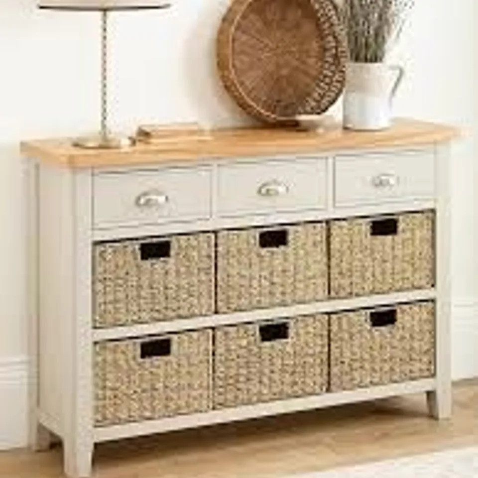 MALONE 3 DRAWER, 6 BASKET SIDEBOARD