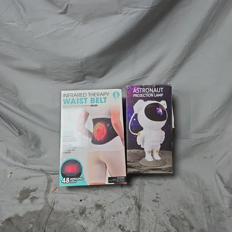 CAGE OF APPROXIMATELY 12 ASSORTED HOUSEHOLD ITEMS TO INCLUDE ASTRONAUT PROJECTION LAMP, INFRARED THERAPY WAIST BELT ETC