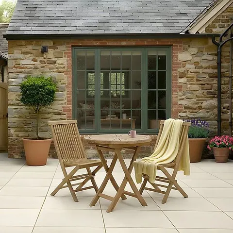 BOXED CHARLES BENTLEY GARDEN BISTRO TABLE, FOLDING ROUND PATIO TEAK WOOD FURNITURE 70cm