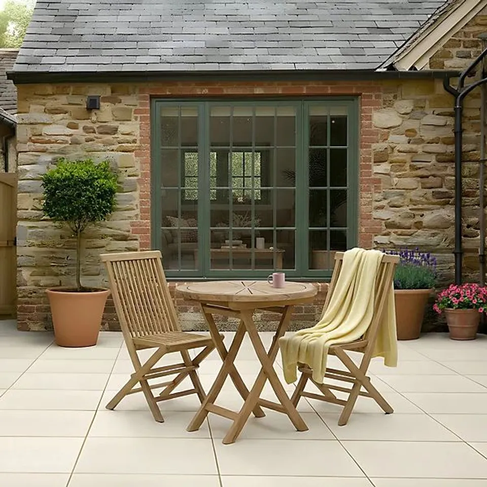 BOXED CHARLES BENTLEY GARDEN BISTRO TABLE, FOLDING ROUND PATIO TEAK WOOD FURNITURE 70cm