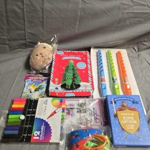 TOTE OF APPROXIMATELY 10 ASSORTED TOYS AND GAMES TO INCLUDE TEDDIES, CARD GAMES AND POKEMON 