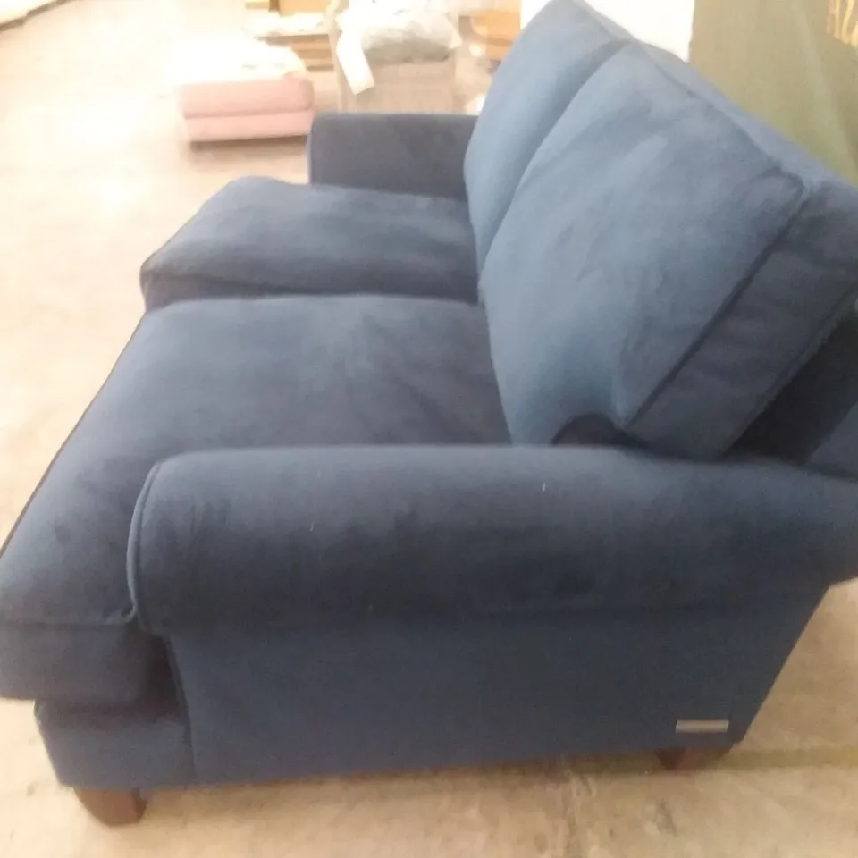 QUALITY BRITISH DESIGNER LOUNGE CO. 2 SEATER DARK BLUE PLUSH FABRIC 