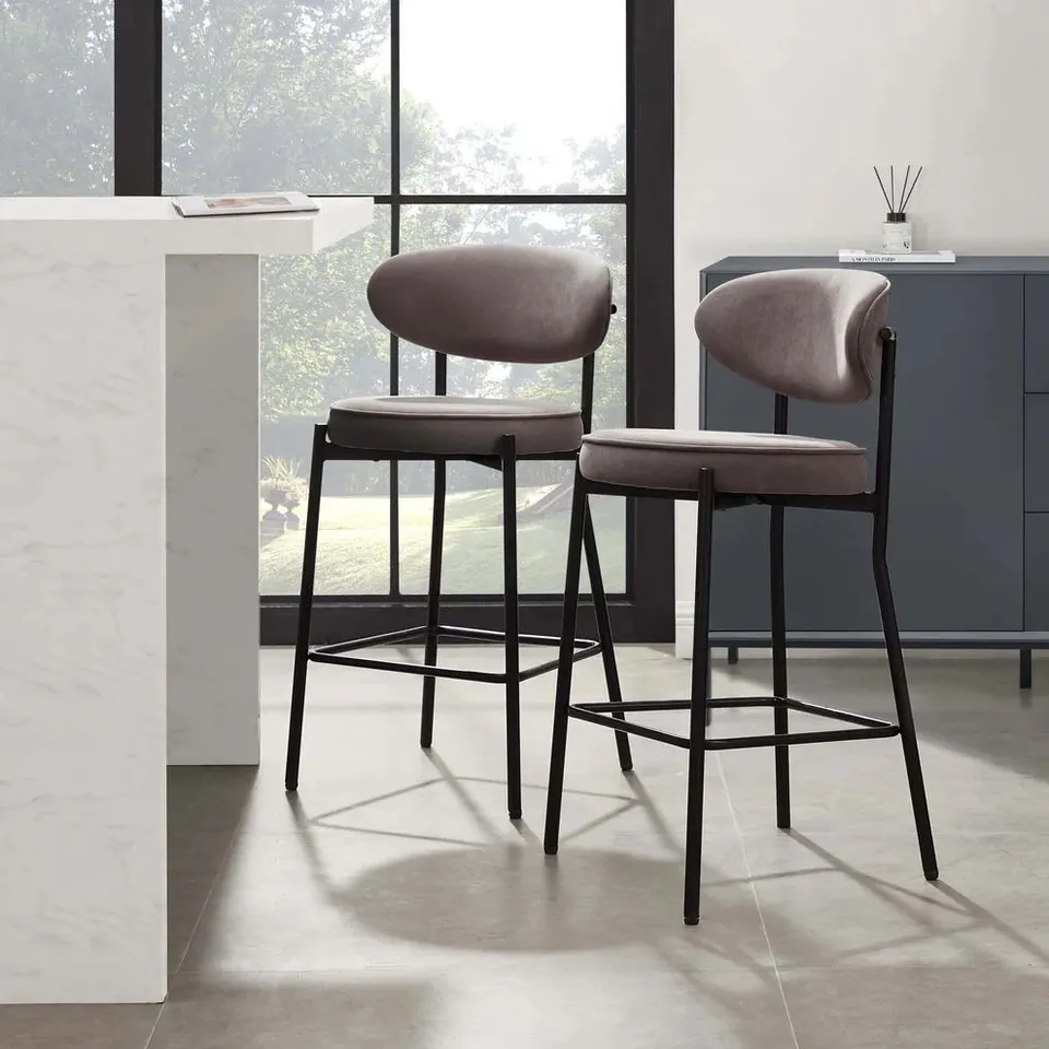 BOXED DUSK MIA SET OF 2 BARSTOOLS - MATTE VELVET - TAUPE (1 BOX)