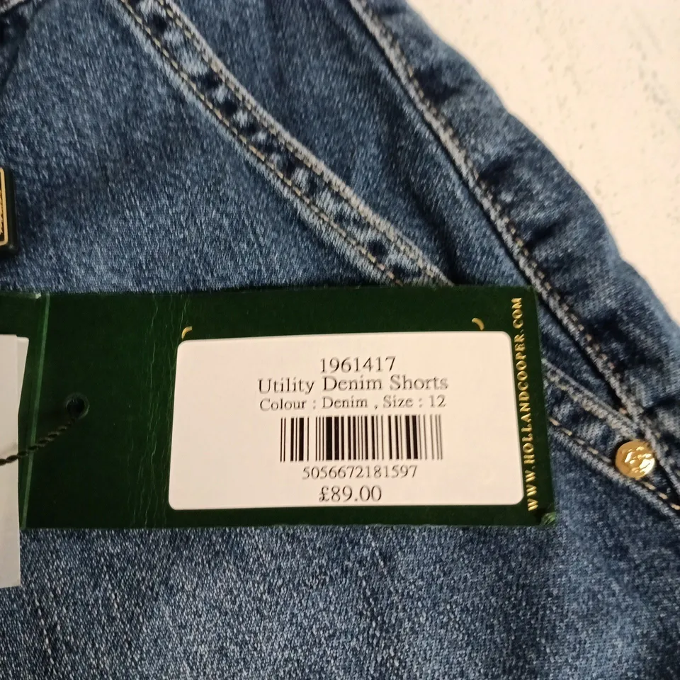 HOLLAND COOPER UTILITY DENIM SHORTS – UK 12, DENIM