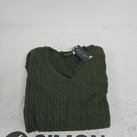 SUGAR CRISP KNIT JUMPER - V-NECK - DARK GREEN - UK XL