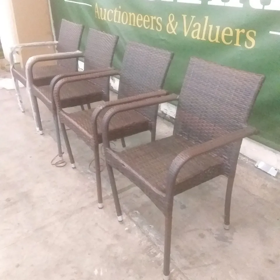 X4 RATTAN EFFECT GARDEN CHAIRS BROWN