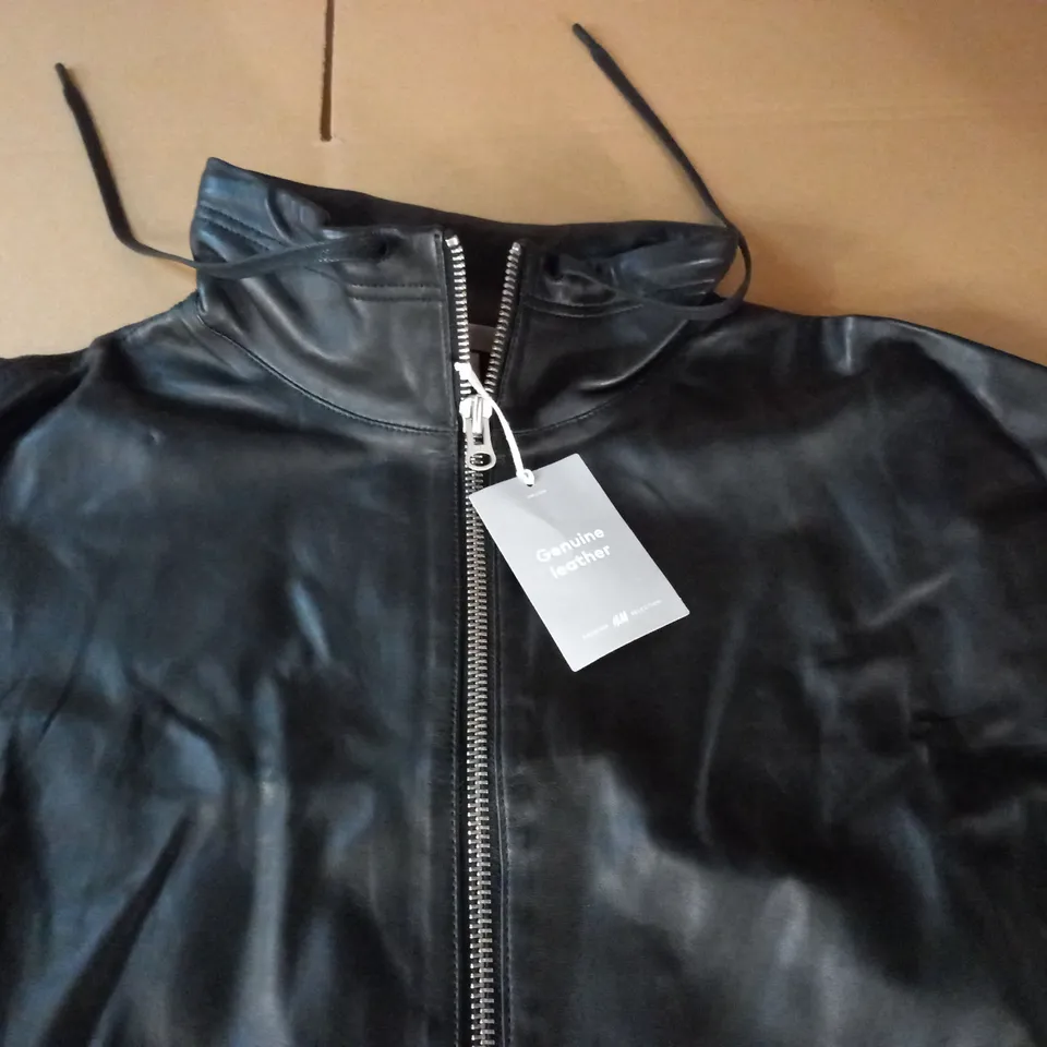 H&M GENUINE LEATHER ZIP THROUGH DRESS IN BLACK - EUR S