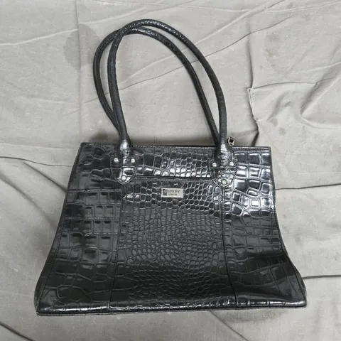 OSPREY LONDON CROCODILE-EFFECT BLACK HANDBAG