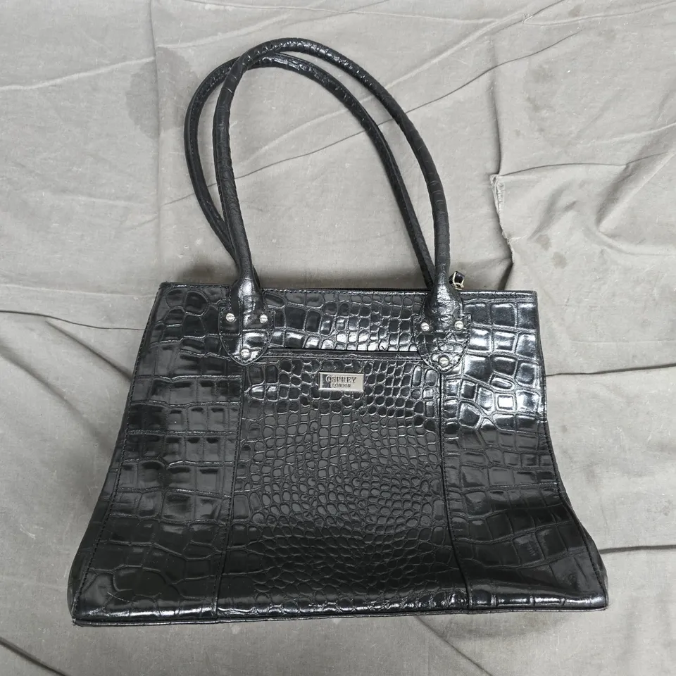 OSPREY LONDON CROCODILE-EFFECT BLACK HANDBAG