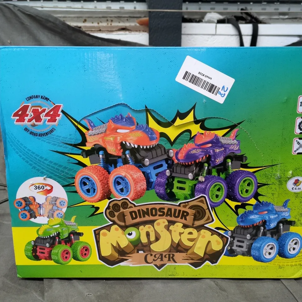 BOX OF APPROXIMATELY 12 DINOSAUR MONSTER CARS – 4X4 OFF-ROAD TOY VEHICLE 