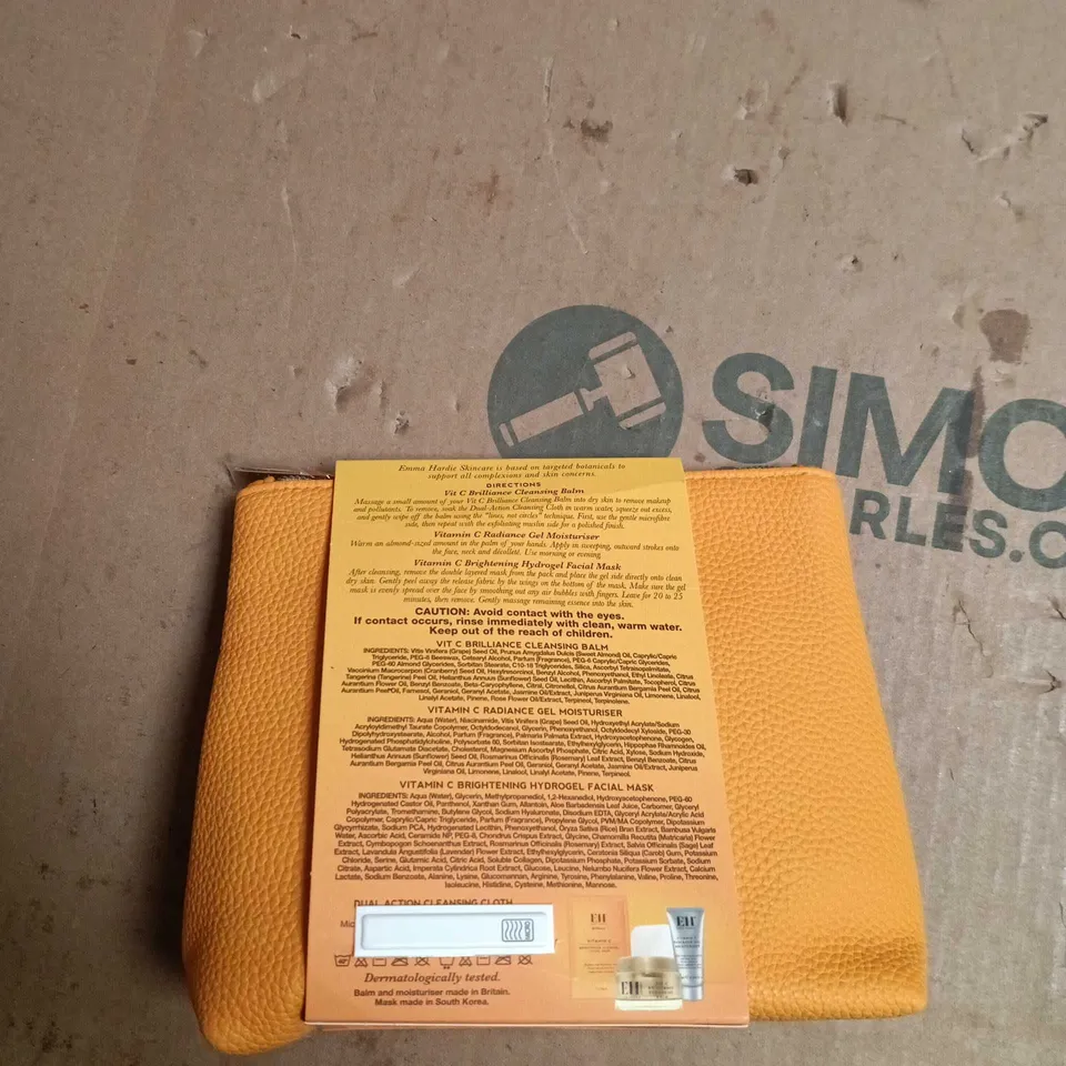 EMMA HARDIE VITAMIN C BRILLIANCE EDIT SKINCARE SET – CLEANSING BALM, RADIANCE GEL MOISTURISER, HYDROGEL FACIAL MASK (ORANGE POUCH)