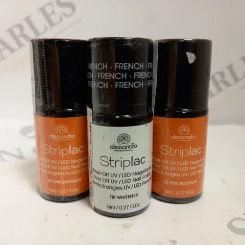 BOX OF APPROX 50 X 8ML ASSORTED ALESSANDRO STRIPLAC PEEL-OFF UV LED NAIL POLISH #TIP WHITENEER & #32 PINK EMOTION 