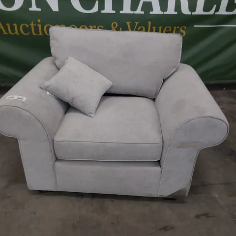 DESIGNER SCROLL ARM EASY CHAIR NATURAL FABRIC