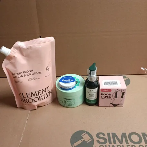 APPROXIMATEY 20 ASSORTED HEALTH AND BEAUTY PRODUCTS TO INCLUDE - ELEMENT BROOKLYN HAND & BODY CREAM REFILL POUCH - VASELINE LIP BALM AND THE BODY SHOP LIQUID PEEL