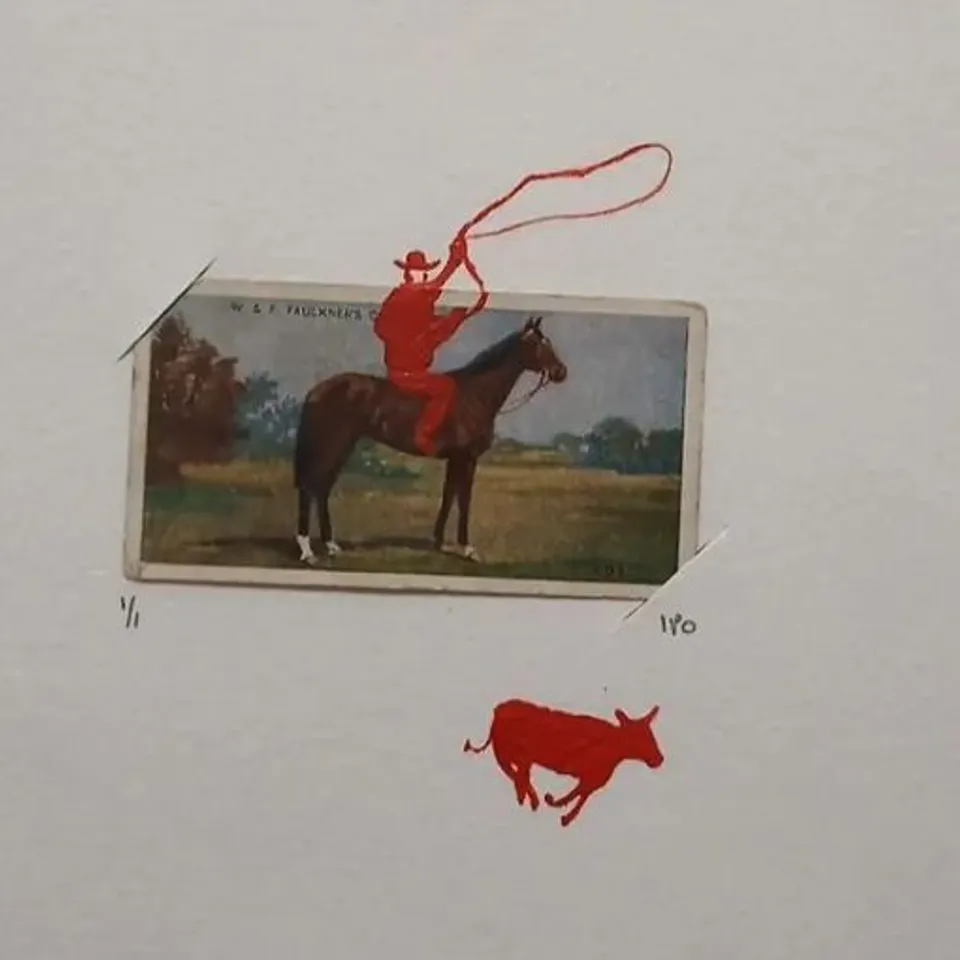 ISO PASKIN ORR TOBACCO DOGS THE COWBOY COLLECTION RIDER ON HORSE WITH LASSO – 1/1 SIGNED