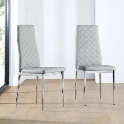 BOXED RENZO DINING CHAIR, LIGHT GREY CLASSIC FAUX LEATHER & CHROME (1 BOX)