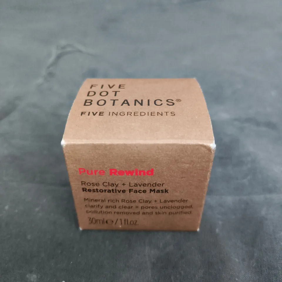 FIVE DOT BOTANICS PURE REWIND ROSE CLAY + LAVENDER RESTORATIVE FACE MASK – 30ML