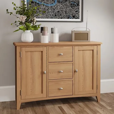 BOXED GABON LARGE SIDEBOARD 3 DRAWER 2 DOOR CABINET FULLY ASSEMBLED SOLID OAK VENEER UNIT