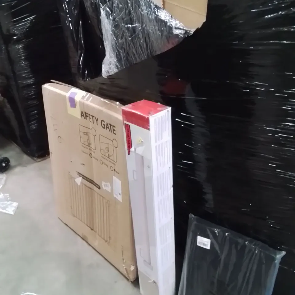 PALLET OF ASSORTED HOUSEHOLD GOODS AND PRODUCTS TO INCLUDE;RETRACTABLE SAFETY GATE,DOG GATE,LAPTOP BAG