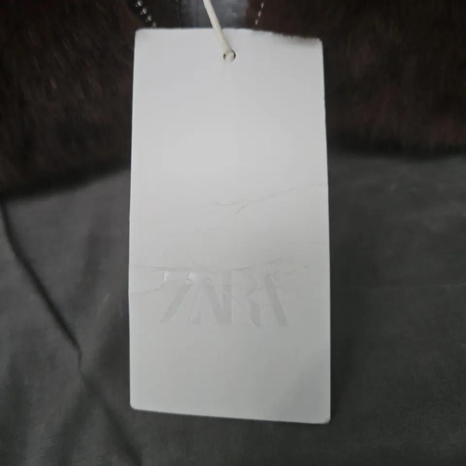 ZARA BROWN FAUX FUR COAT WITH GREY HOODIE INSERT SIZE XS