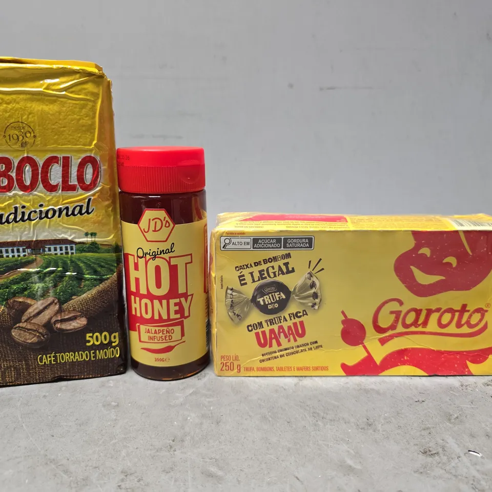 APPROXIMATELY 8 ASSORTED FOOD ITEMS TO INCLUDE - HOT HONEY , CABOCLO COFFEE , GAROTO TRUFA ETC