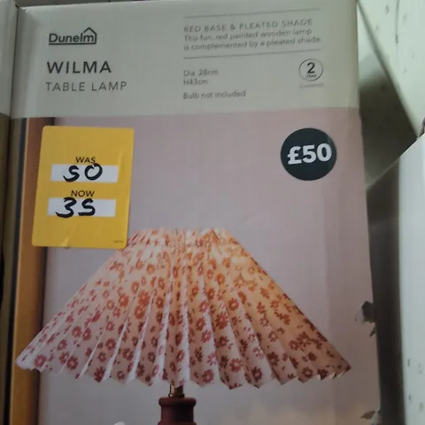 BOXED DUNELM WILMA TABLE LAMP β RED BASE WITH PLEATED SHADE