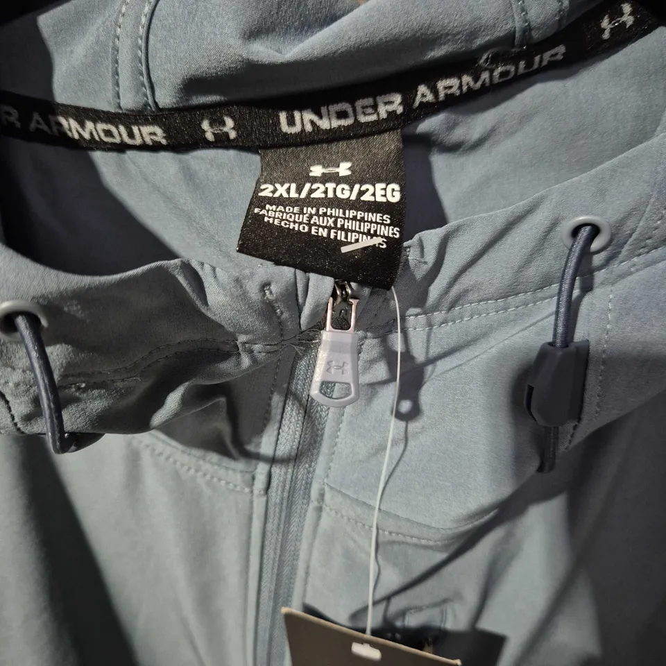 UNDER ARMOUR MEN'S HOODED JACKET AND PANTS  – TWO-TONE BLUE AND GREY, 2XL (US)