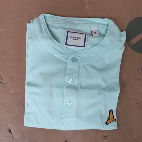 BRAVE SOUL MEN'S GRANDAD POLO SHIRT IN MINT GREEN SIZE MEDIUM