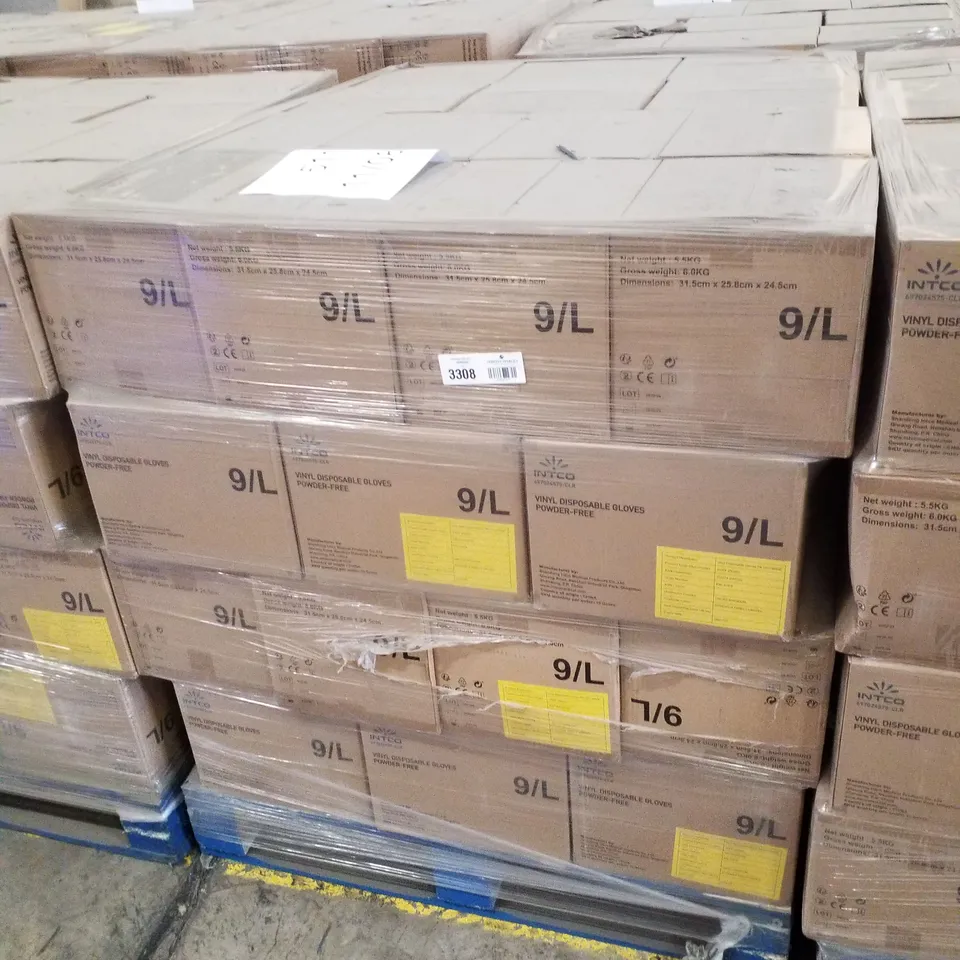 PALLET CONTAINING APPROXIMATELY 560 INTCO VINYL GLOVES 100PK LARGE
