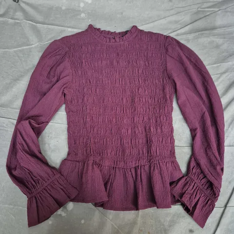 WEDNESDAY'S GIRL PURPLE TEXTURED LONG-SLEEVE TOP, UK SIZE 8
