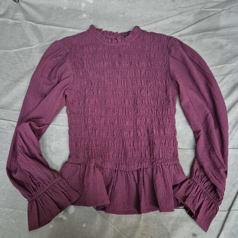 WEDNESDAY'S GIRL PURPLE TEXTURED LONG-SLEEVE TOP, UK SIZE 8