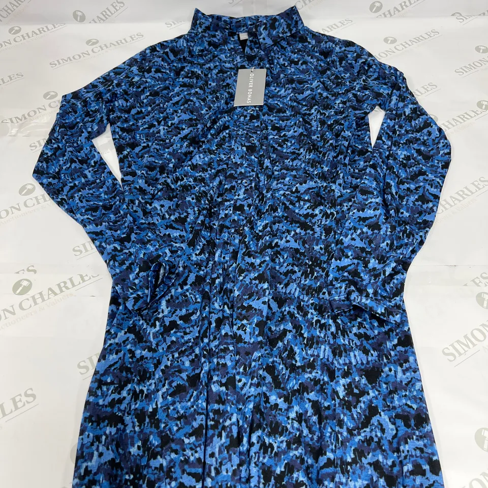 OLIVER BONAS BRUSH MARK PRINT MESH MIDI SHIRT DRESS IN BLUE SIZE 14