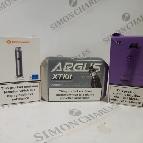 APPROXIMATELY 20 ASSORTED BOXED VAPING PRODUCTS TO INCLUDE GEEKVAPE WENAX H1, VOOPOO ARGUS XT KIT, LOST VAPE URSA NANO PRO ETC.