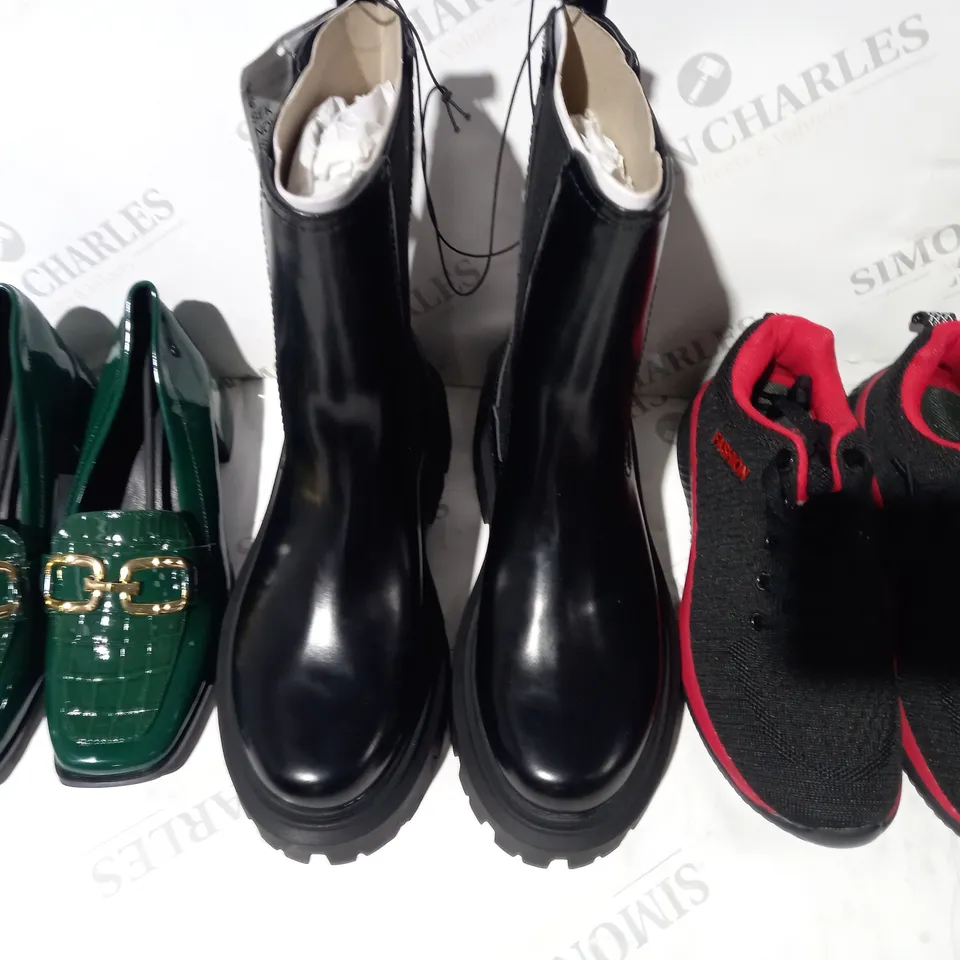 BOX OF APPROXIMATELY 15 ASSORTED PAIRS OF SHOES AND FOOTWEAR ITEMS IN VARIOUS STYLES AND SIZES TO INCLUDE H&M, FASHION, ETC