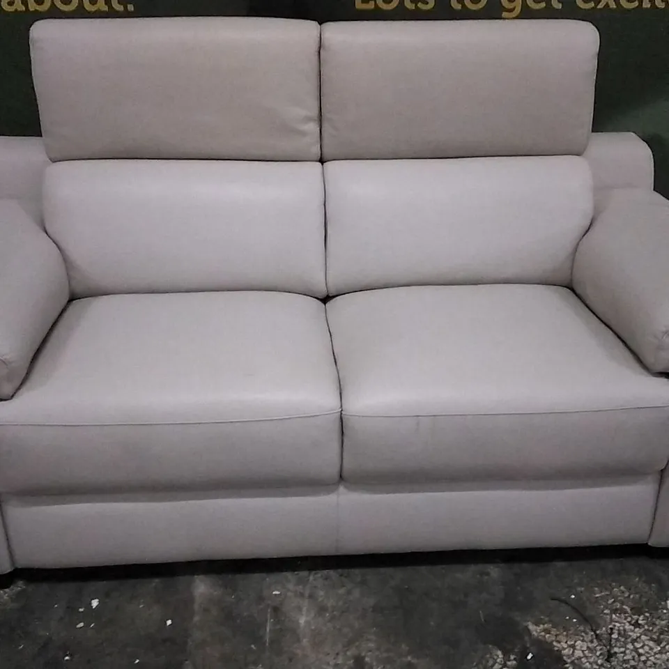 QUALITY ITALIAN DESIGNER RICCARDO TWO SEATER SOFA WITH ADJUSTABLE HEADRESTS CAPPUCCINO LEATHER