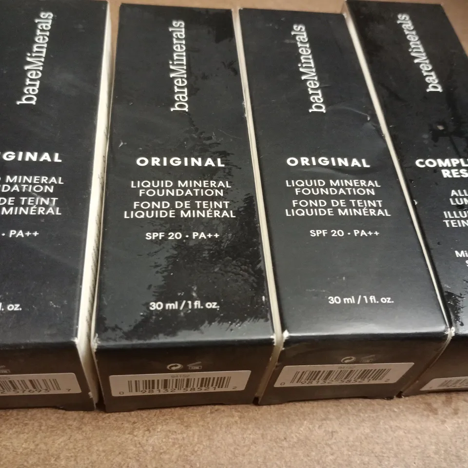 SEVEN ASSORTED BARE MINERALS PRODUCTS TO INCLUDE; BAREMINERALS ORIGINAL LIQUID MINERAL FOUNDATION & COMPLEXION RESCUE – 30 ML EACH,