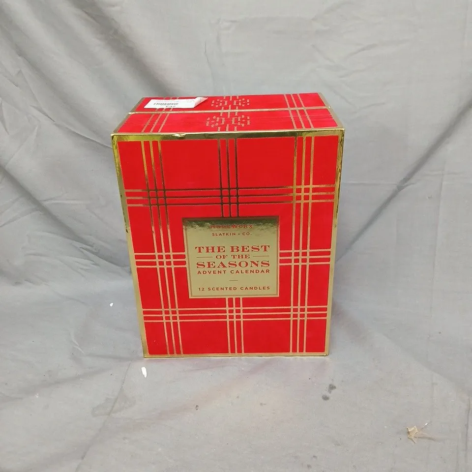 HOMEWORKS SLATKIN & CO THE BEST OF THE SEASONS ADVENT CALENDAR – RED & GOLD BOX (12 SCENTED CANDLES)