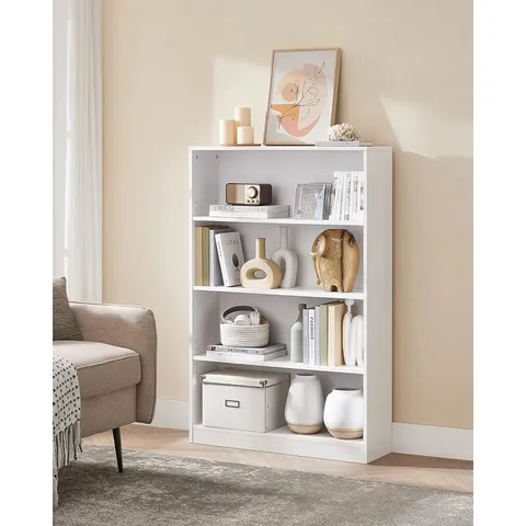 BOXED VASAGLE BOOKSHELF, 4-TIER STORAGE UNIT, WITH HEIGHT-ADJUSTABLE SHELVES, 80×24×121.5CM