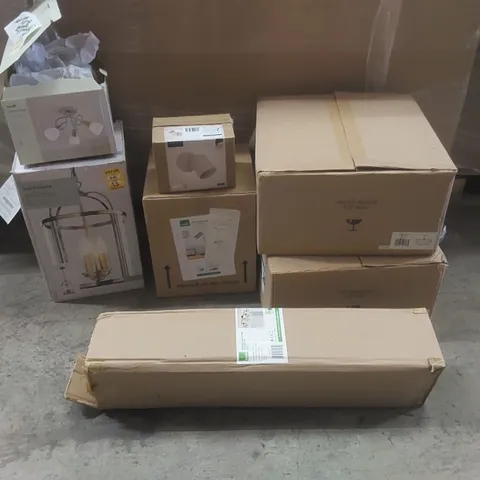 PALLET TO CONTAIN A VERY LARGE QUANTITY OF DESIGNER INDOOR LIGHTING PRODUCTS TO INCLUDE: CEILING LIGHTS, DESK LAMP, WALL LIGHT ECT