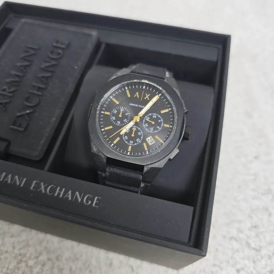 BOXED ARMANI EXCHANGE MENS CHRONOGRAPH BLACK