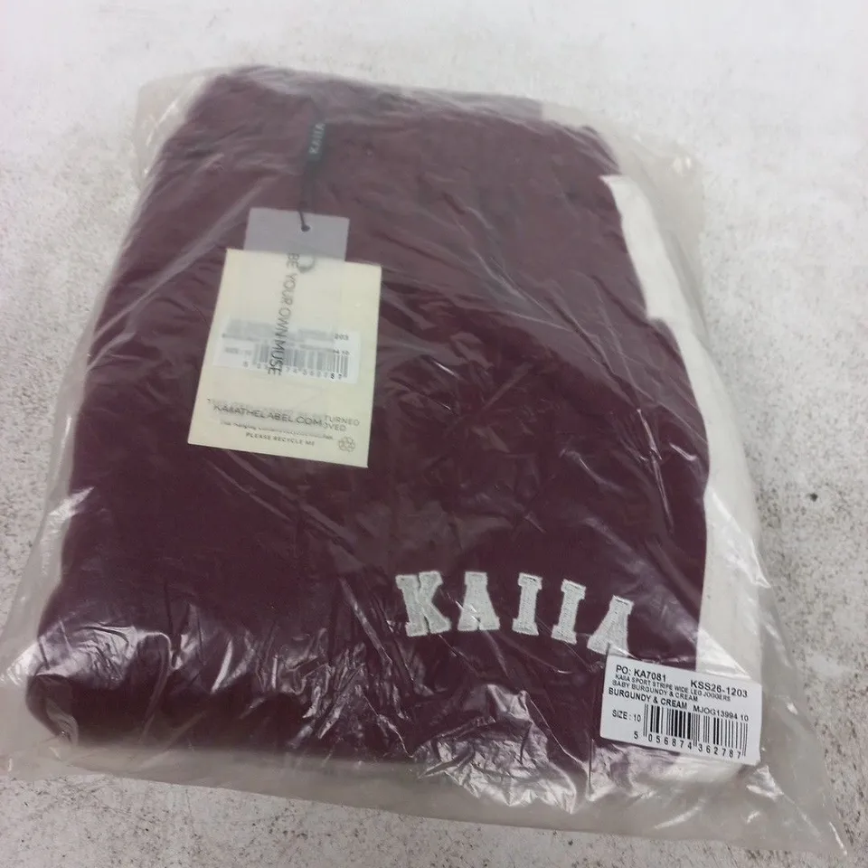 KALLA SPORT STRIPE WIDE LEG JOGGERS – BURGUNDY & CREAM, UK SIZE 10
