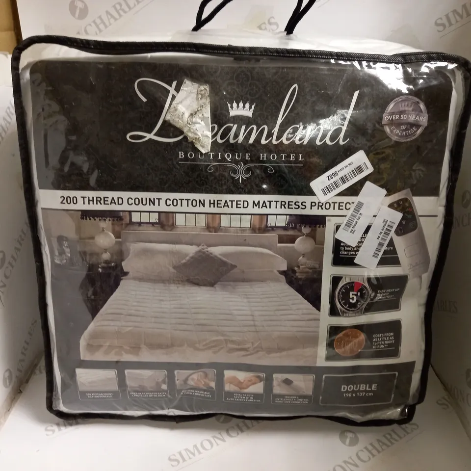 DREAMLAND 200 THREAD COUNT COTTON HEATED MATTRESS PROTECTOR - DOUBLE