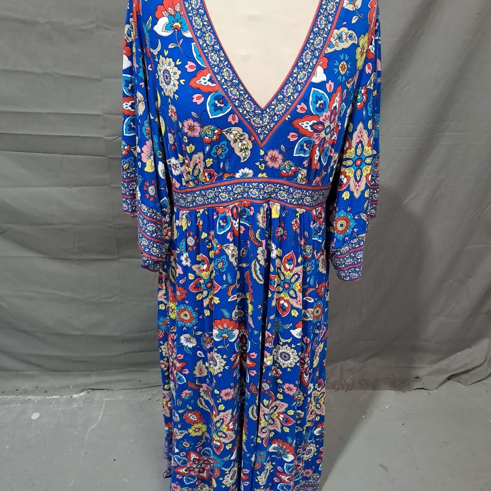 BODEN KIMONO JERSEY MAXI DRESS IN BLUE FLORAL SIZE 16P