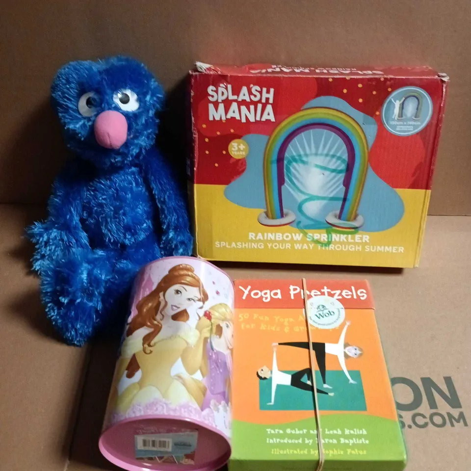 APPROXIMATELY 20 ASSORTED TOYS AND GAMES TO INCLUDE PLUSH TOYS, SPLASH MANIA, YOGA PRETZELS ETC 