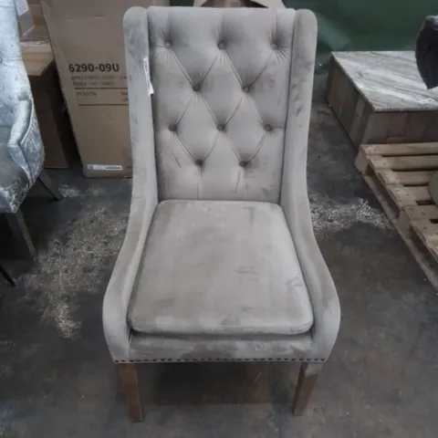 UPHOLSTERED BUTTON BACK FIRM STURDY DINING CHAIR IN BIEGE