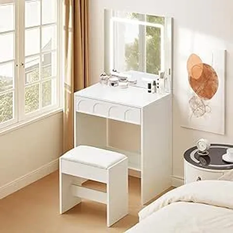 BOXED TUKAILAI DRESSING TABLE WITH LED LIGHTS MIRROR, ADJUSTABLE BRIGHTNESS, VANITY DESK SET WITH STOOL, MODERN WHITE BEDROOM MAKEUP TABLE WITH STORAGE DRAWER FOR KIDS WOMEN GIRLS