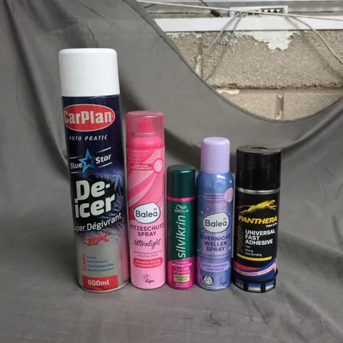 APPROXIMATELY 15 ASSORTED AEROSOLS TO INCLUDE CARPLAN DE-ICER, SILVIKRIN HAIRSPRAY AND PANTHERA UNIVERSAL FAST ADHESIVE