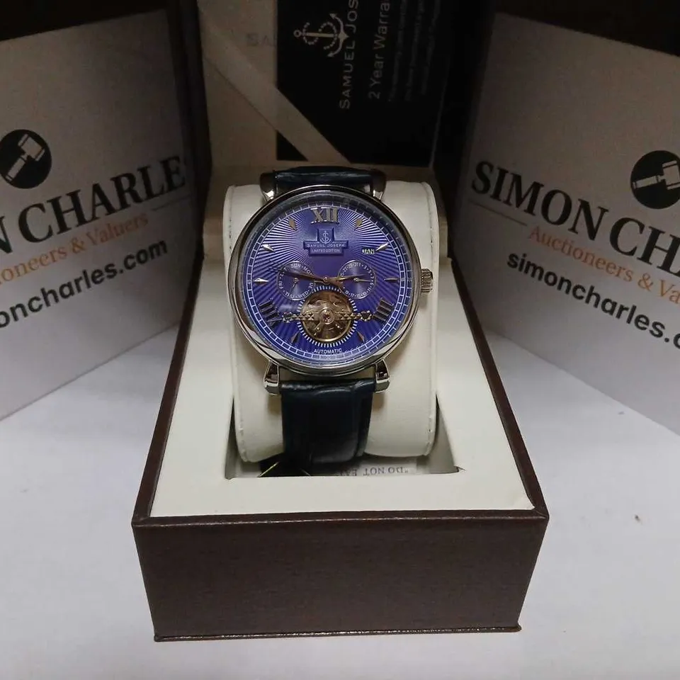 SAMUEL JOSEPH AUTOMATIC LIMITED EDITION SILVER BLUE WATCH – SKU SJ0005