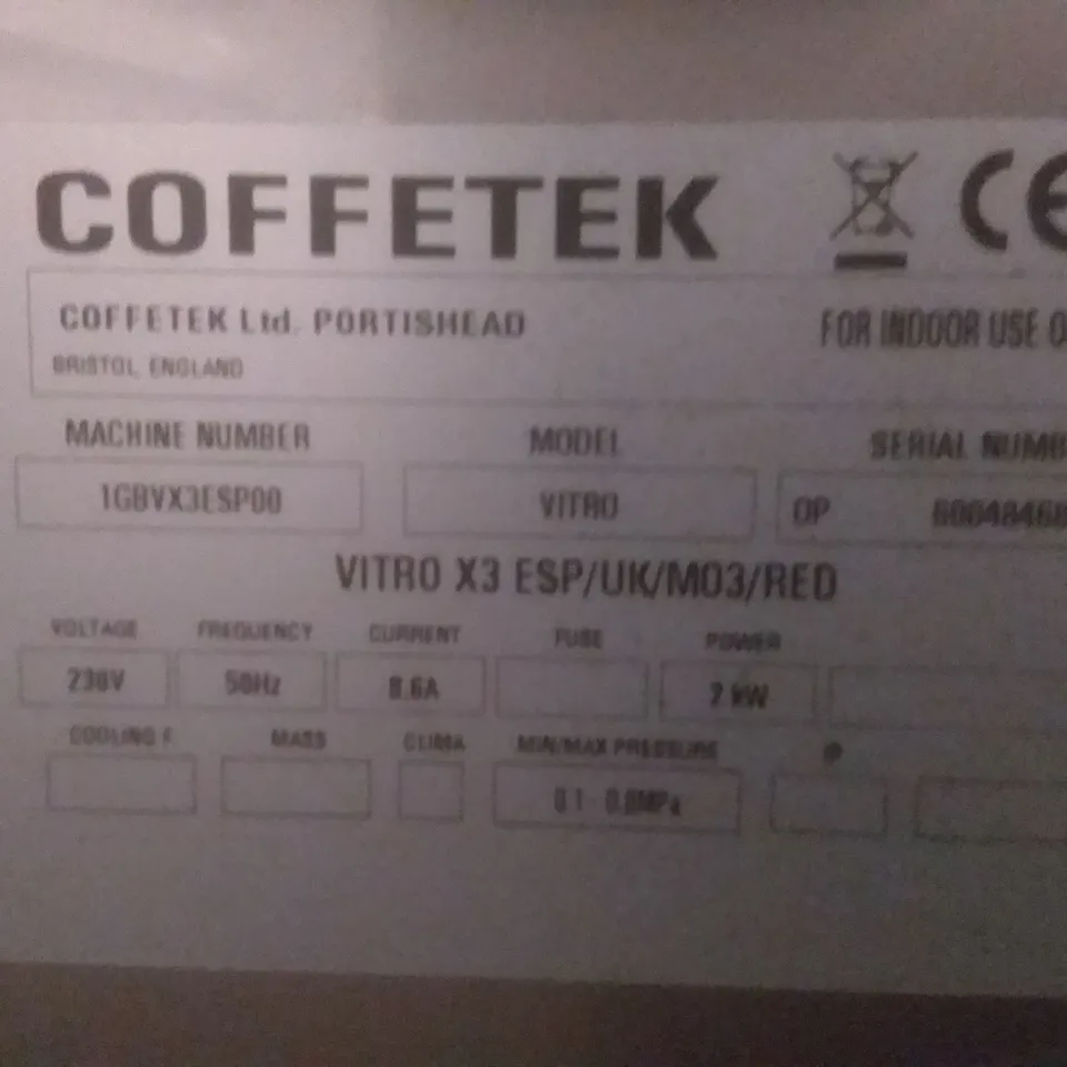 COFFETEK VITRO X3 ESP COFFEE MACHINE 